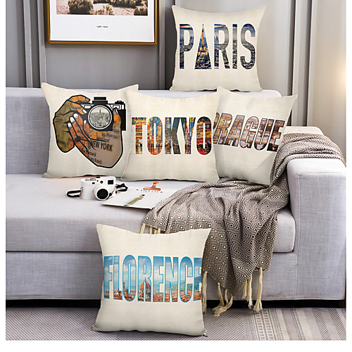 

Double Side Cushion Cover 5PCS/SET Faux Linen Soft Decorative Square Throw Pillow Cover Cushion Case Pillowcase for Sofa Bedroom Superior Quality Machine Washable