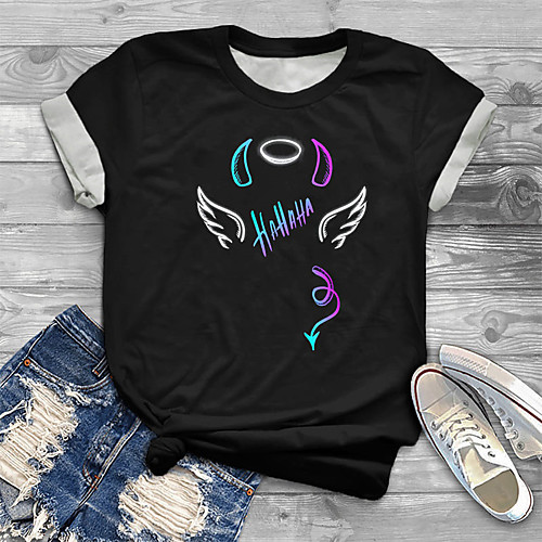 

Women's Plus Size Tops T shirt Graphic Letter Print Short Sleeve Crewneck Basic Summer Black Big Size XL XXL 3XL 4XL 5XL