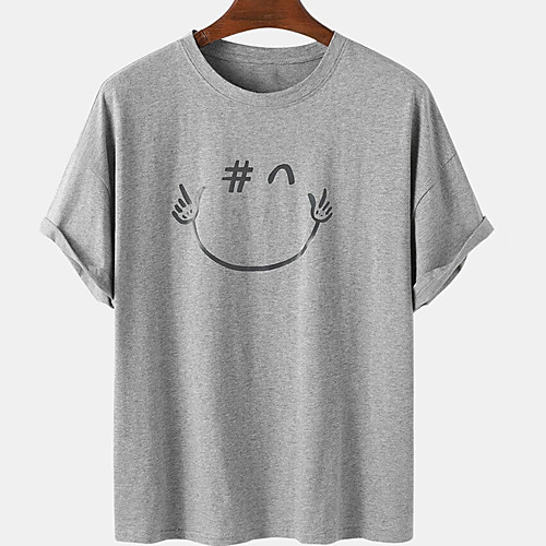 

Men's Unisex Tee T shirt Hot Stamping Graphic Prints Emoji Face Plus Size Print Short Sleeve Casual Tops Cotton Basic Designer Big and Tall White Black Light gray