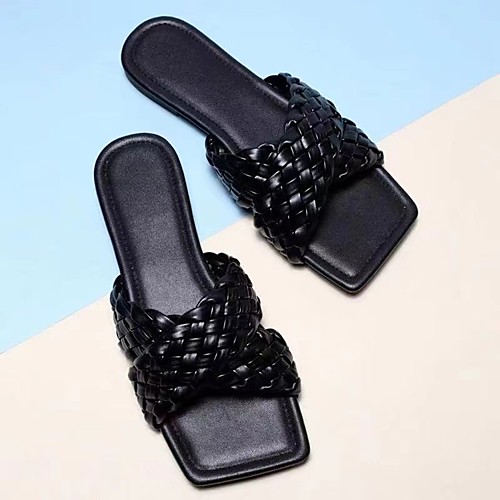 

Women's Sandals Outdoor Slippers Flat Heel Square Toe PU Solid Colored Purple Yellow Black
