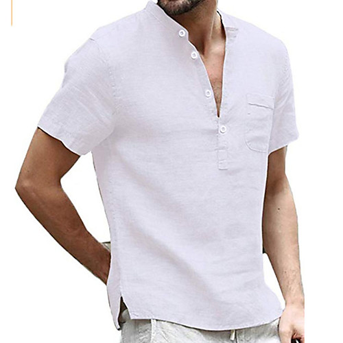 

Men's Shirt Solid Colored Button-Down Short Sleeve Casual Tops Cotton Casual Fashion Breathable Comfortable Standing Collar Gray Dark Green White