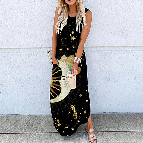 

Women's Shift Dress Maxi long Dress Rainbow White Black Red Beige Sleeveless Floral Butterfly Animal Print Summer Round Neck Casual Holiday 2021 S M L XL XXL 3XL