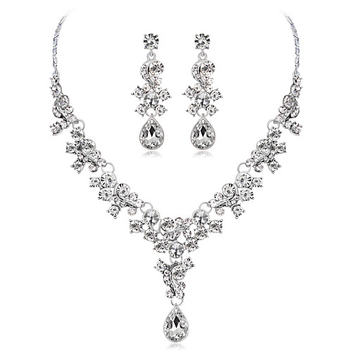 

jewelry set floral tri-color rhinestone necklace and earring set bridal necklace set