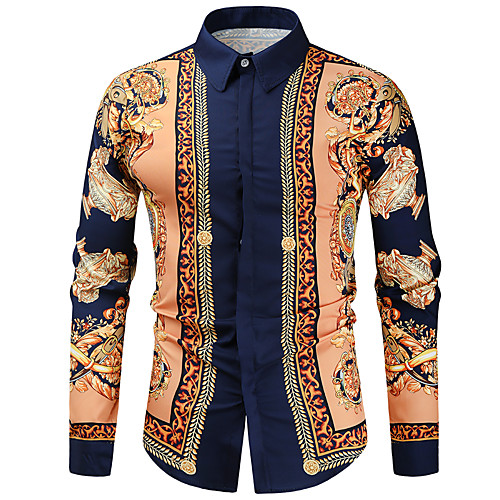 

Men's Shirt Graphic Long Sleeve Casual Tops Casual Standing Collar Blue