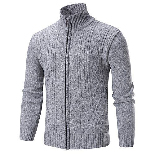 

Men's Solid Color Cardigan Long Sleeve Sweater Cardigans Stand Collar Winter Blue Red Light gray