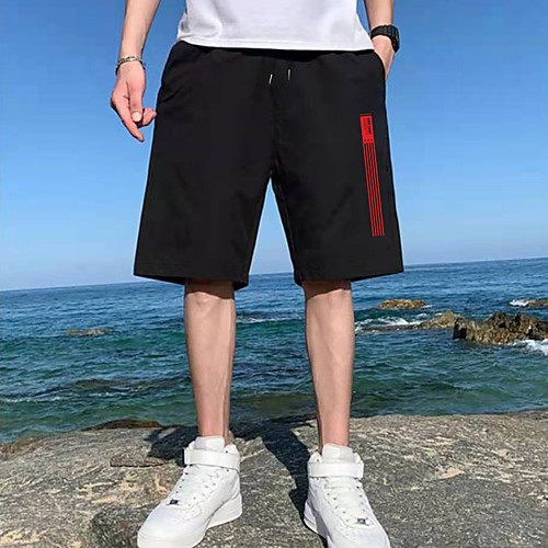 

Men's Shorts Sports Casual Daily Shorts Pants Stripe Short Drawstring Pocket Print Black