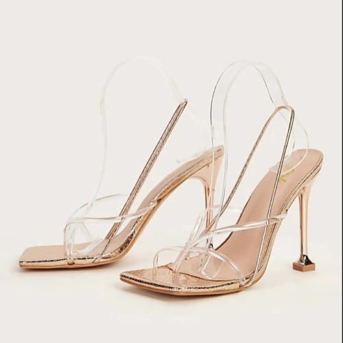 

Women's Sandals Stiletto Heel Square Toe PU Solid Colored White Black Gold