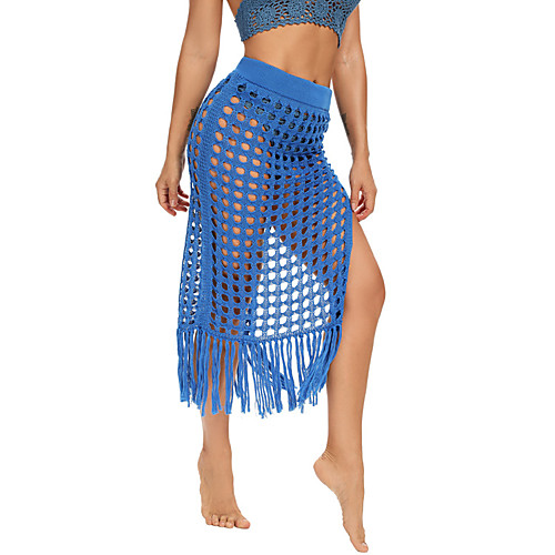

Women's Holiday Weekend Sexy Skirts Solid Colored See Through Tassel Fringe Split Blue Khaki Brown / Maxi / Cut Out
