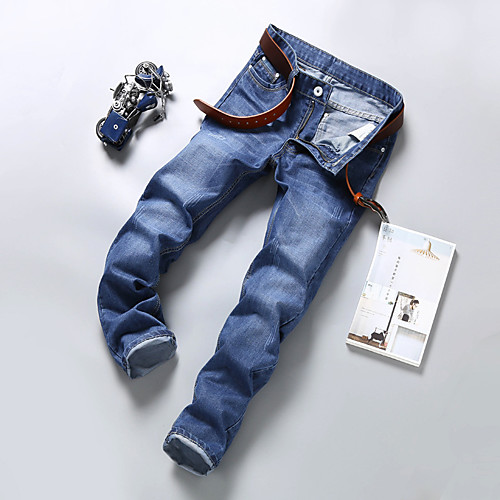 

Men's Simple Chino Breathable Casual Work Straight Chinos Pants Solid Color Full Length Zipper Pocket Deep Blue Blue