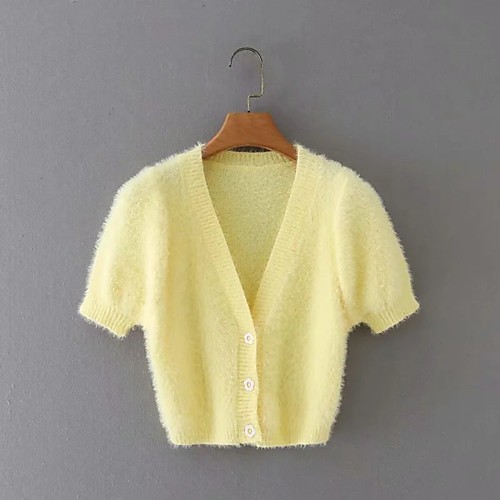 

Women's Solid Color Cardigan Long Sleeve Sweater Cardigans V Neck Blue Purple Yellow