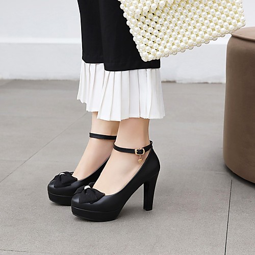 

Women's Heels Chunky Heel Round Toe PU Synthetics White Black Pink