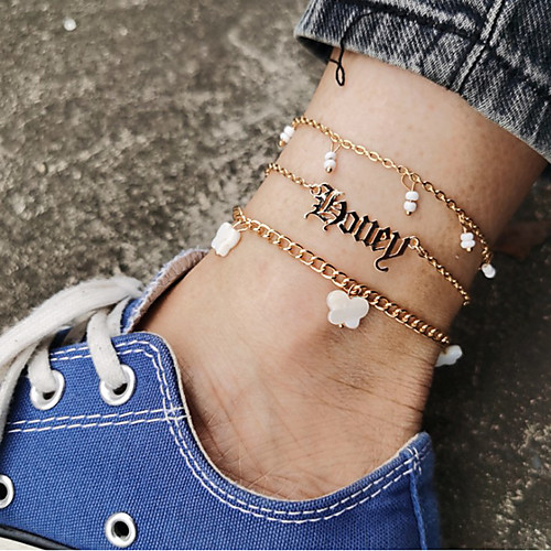 

Anklet Stylish Simple European Women's Body Jewelry For Street Holiday Drop Acrylic Alloy Alphabet Shape Butterfly Gold 3 PCS