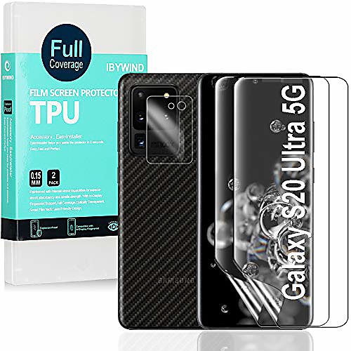 

ibywind protective film for samsung galaxy s20 ultra 5g [2 pieces], [camera protective film] [carbon fiber film for the back] [fingerprint compatible] [bubble-free]