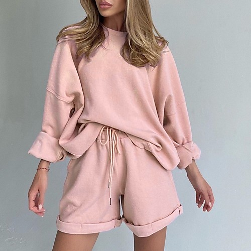 

Women's Loungewear Pajamas Sets Pure Color Pocket Solid Color Cotton Blend Polyester Stylish Sporty Casual Hoodie Shorts Round Neck Street Casual Long Sleeve Seamed Without Lining / 2 Pieces