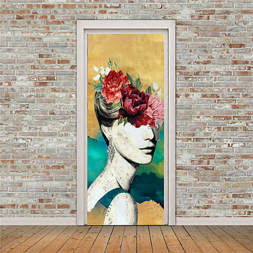 

2pcs Self-adhesive Creative Door Sticker Rose Flower Woman Living Room Diy Decoration Home Waterproof Wall Sticker