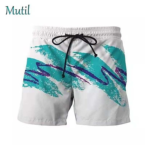 

Men's Casual Shorts Breathable Sports Casual Holiday Chinos Shorts Pants Lines / Waves Knee Length Mesh Print White