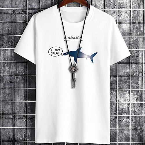 

Men's Unisex Tee T shirt Hot Stamping Graphic Prints Fish Plus Size Zero two Print Short Sleeve Casual Tops Cotton Basic Designer Big and Tall White Black Gray