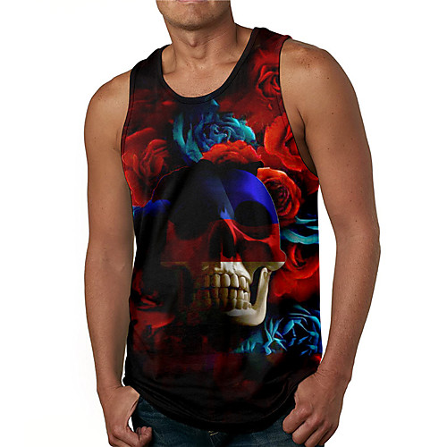 

Men's Tank Top Undershirt 3D Print Graphic Prints Skull Rose Print Sleeveless Daily Tops Casual Designer Big and Tall Red