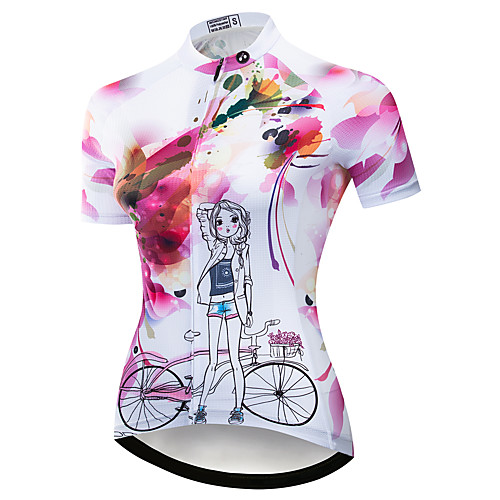 

21Grams Women's Short Sleeve Cycling Jersey Summer Spandex Red / White Floral Botanical Bike Top Mountain Bike MTB Road Bike Cycling Sports Clothing Apparel / Stretchy / Athleisure