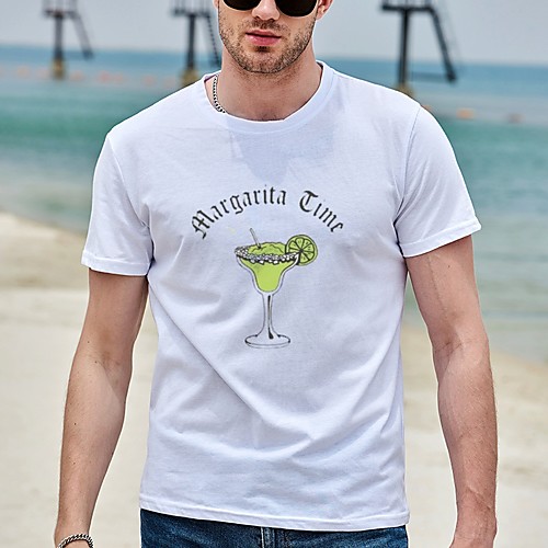 

Men's Tee T shirt Hot Stamping Graphic Prints Drink Plus Size Print Short Sleeve Casual Tops Cotton Basic Designer Big and Tall White