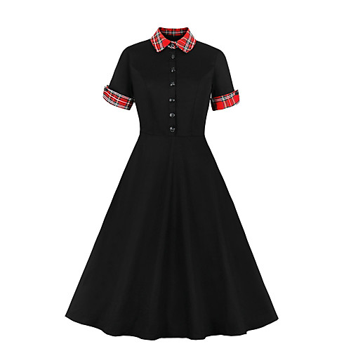 

Women's A Line Dress Midi Dress Black Short Sleeve Print Summer Vintage 2021 S M L XL XXL