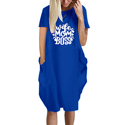 

Women's T Shirt Dress Tee Dress Knee Length Dress Blue Yellow Fuchsia Gray Green White Black Short Sleeve Letter Spring Summer Round Neck Casual Oversized 2021 S M L XL XXL 3XL 4XL 5XL
