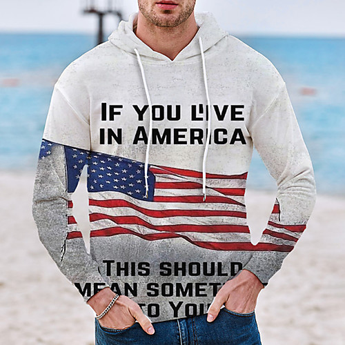 

Men's Pullover Hoodie Sweatshirt Graphic Prints Flag Print Hooded Daily Sports 3D Print 3D Print Casual Hoodies Sweatshirts Long Sleeve Gray