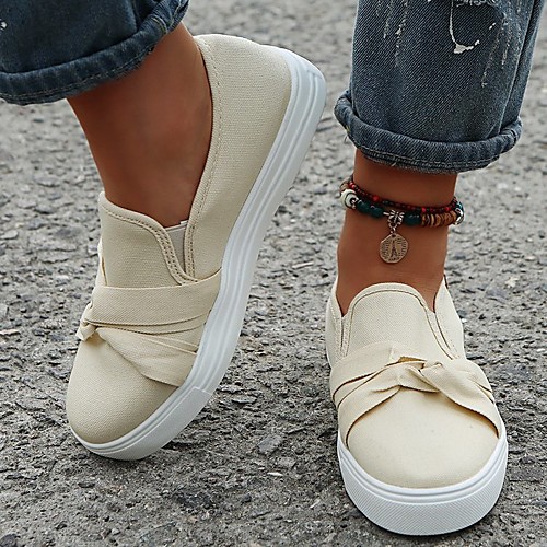 

Women's Loafers & Slip-Ons Slip-on Sneakers Flat Heel Round Toe Canvas Solid Colored Yellow Black Beige