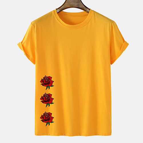 

Men's Unisex Tee T shirt Hot Stamping Graphic Prints Rose Plus Size Short Sleeve Casual Tops Cotton Basic Designer Big and Tall Blue Blushing Pink Orange