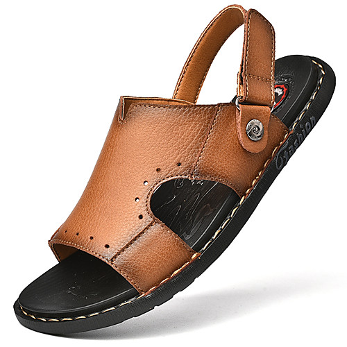 

Men's Sandals Crochet Leather Shoes Flat Sandals Sporty Casual Roman Shoes Daily Outdoor Nappa Leather Cowhide Breathable Handmade Non-slipping Booties / Ankle Boots Dark Brown Khaki Black Fall Summer