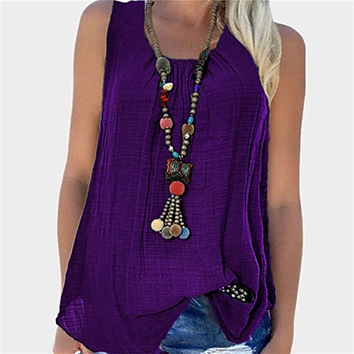 

Women's Blouse Tank Top Plain Round Neck Basic Streetwear Tops Purple Wine Black