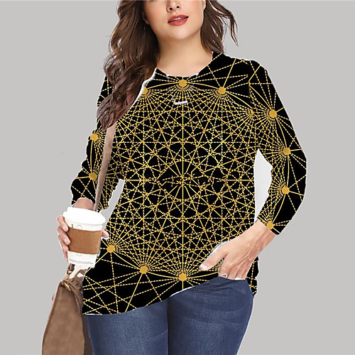 

Women's Plus Size Tops Pullover Sweatshirt Graphic Geometry Print Long Sleeve Crewneck Basic Fall Summer Black LightBlue Big Size XL XXL 3XL 4XL 5XL