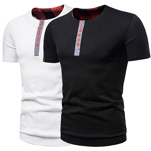 

Men's Tee T shirt Shirt Plaid Graphic Plus Size Button-Down Short Sleeve Casual Tops Cotton Basic Designer Hip Hop Slim Fit White Black
