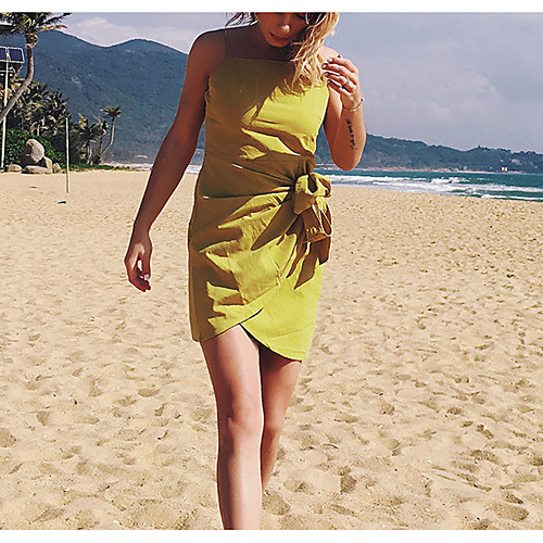 

Women's A Line Dress Short Mini Dress Yellow Sleeveless Solid Color Spring Summer Casual 2021 S M L XL XXL