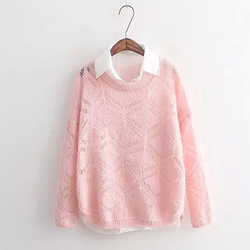 

Women's Solid Color Sweater Long Sleeve Sweater Cardigans Round Neck Blue Blushing Pink