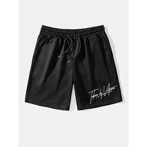 

Men's Casual / Sporty Streetwear Comfort Breathable Soft Daily Weekend Chinos Shorts Pants Graphic Prints Letter Above Knee Drawstring Pocket Elastic Waist Black Grey