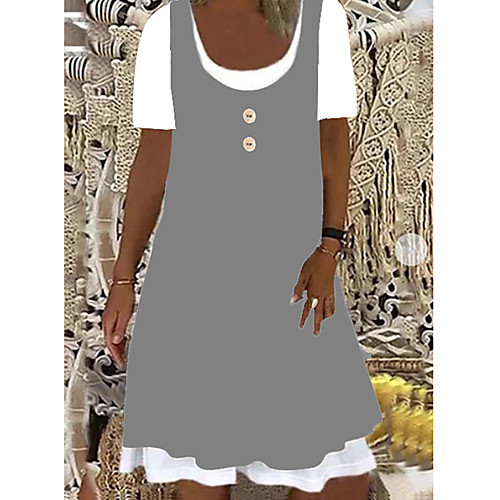 

Women's A Line Dress Knee Length Dress Blue Gray khaki Black Short Sleeve Pattern Summer Casual 2021 S M L XL XXL XXXL
