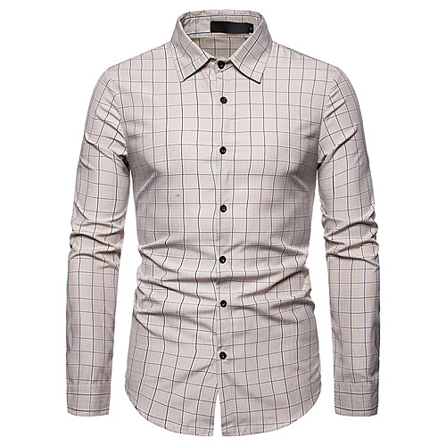 

Men's Shirt non-printing Lattice Long Sleeve Casual Tops Business Simple Formal Comfortable Blue Khaki Gray