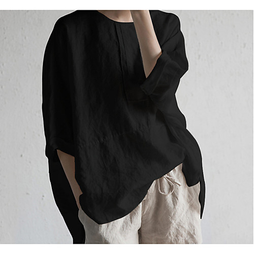 

Women's Blouse Shirt Plain Round Neck Basic Streetwear Tops Gray Khaki White
