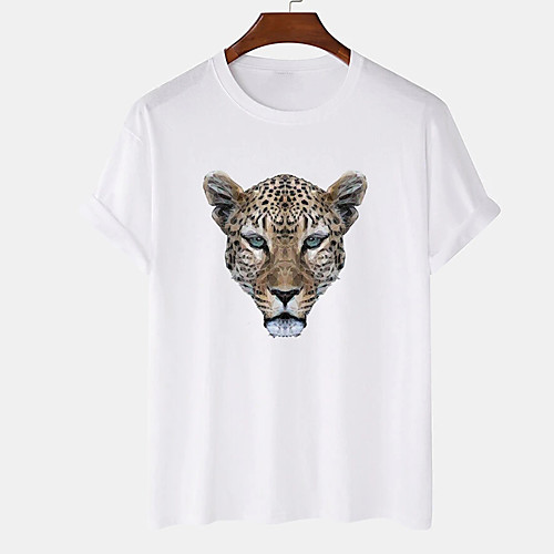 

Men's Unisex Tee T shirt Hot Stamping Leopard Graphic Prints Plus Size Print Short Sleeve Casual Tops Cotton Basic Designer Big and Tall White