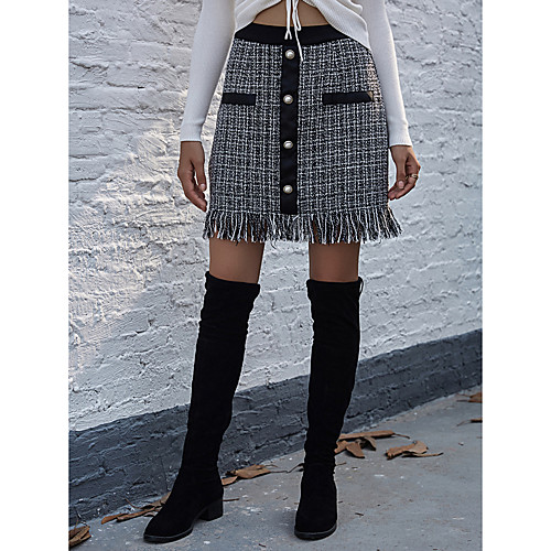 

Women's Daily Weekend Basic Streetwear Skirts Color Block Tassel Fringe Patchwork Black