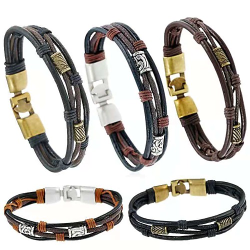 

men's leather bracelet stainless steel magnetic buckle wrist cuff bangle