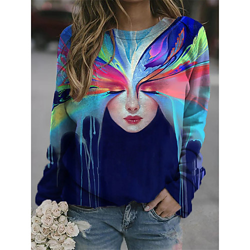 

Women's Sweatshirt Pullover Abstract Tie Dye Portrait Print Casual Daily Sports 3D Print Sportswear Streetwear Hoodies Sweatshirts Loose Navy Blue