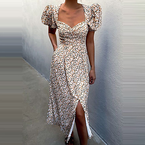

Women's Swing Dress Midi Dress Apricot Short Sleeve Flower Spring Summer Casual Daily 2021 S M L XL XXL XXXL