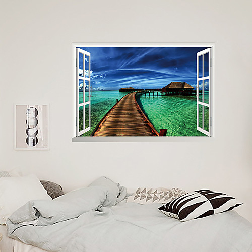

3D False Window Beach Dock Home Children's Room Background Decoration Can Be Removed Stickers