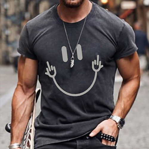 

Men's Unisex Tee T shirt Hot Stamping Graphic Prints Star Emoji Face Plus Size Print Short Sleeve Casual Tops Cotton Basic Designer Big and Tall Round Neck Gray Khaki Dark Gray / Summer