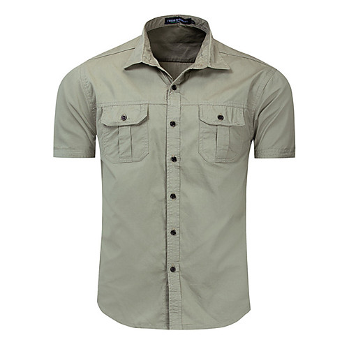 

Men's Shirt Solid Color Button-Down Short Sleeve Casual Tops 100% Cotton Lightweight Casual Fashion Breathable Army Green Khaki Royal Blue