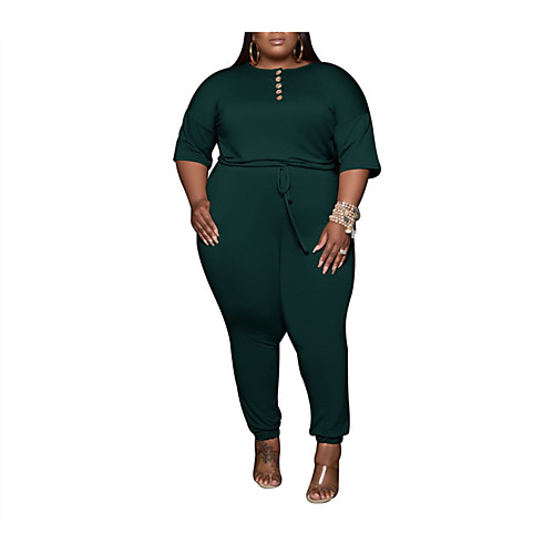 

Women's Casual / Daily 2021 Lake blue Black Dark Green Jumpsuit Solid Color