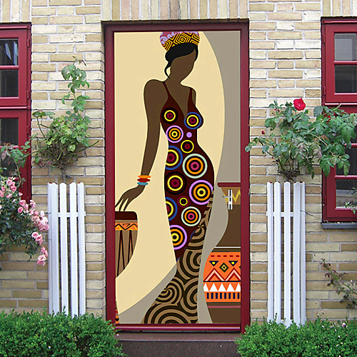 

2pcs Self-adhesive Creative African Girl Door Stickers For Living Room Diy Decoration Home Waterproof Wall Stickers