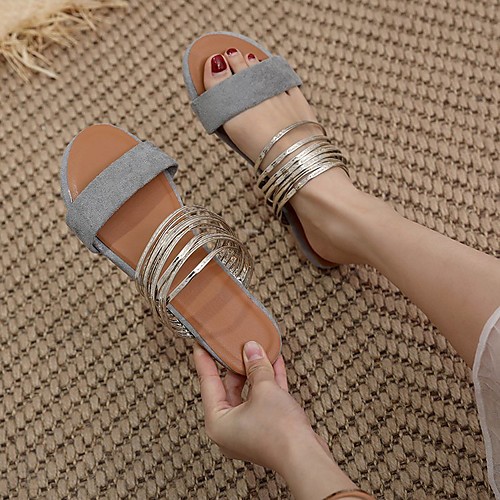 

Women's Sandals Flat Heel Round Toe PU Solid Colored Almond White Black